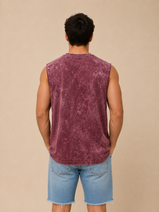 Acid Washed Vest - Maroon