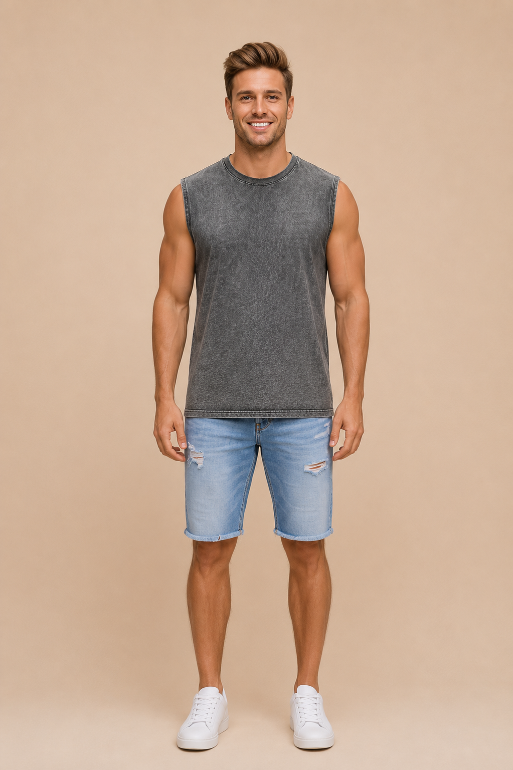 Acid Washed Vest - Grey