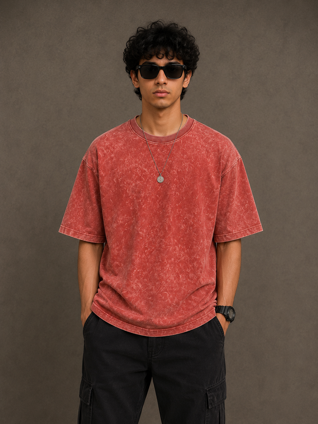 Oversized Acid Wash Tee - Rust