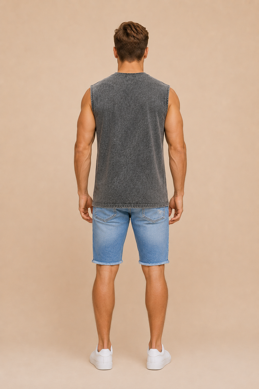 Acid Washed Vest - Grey