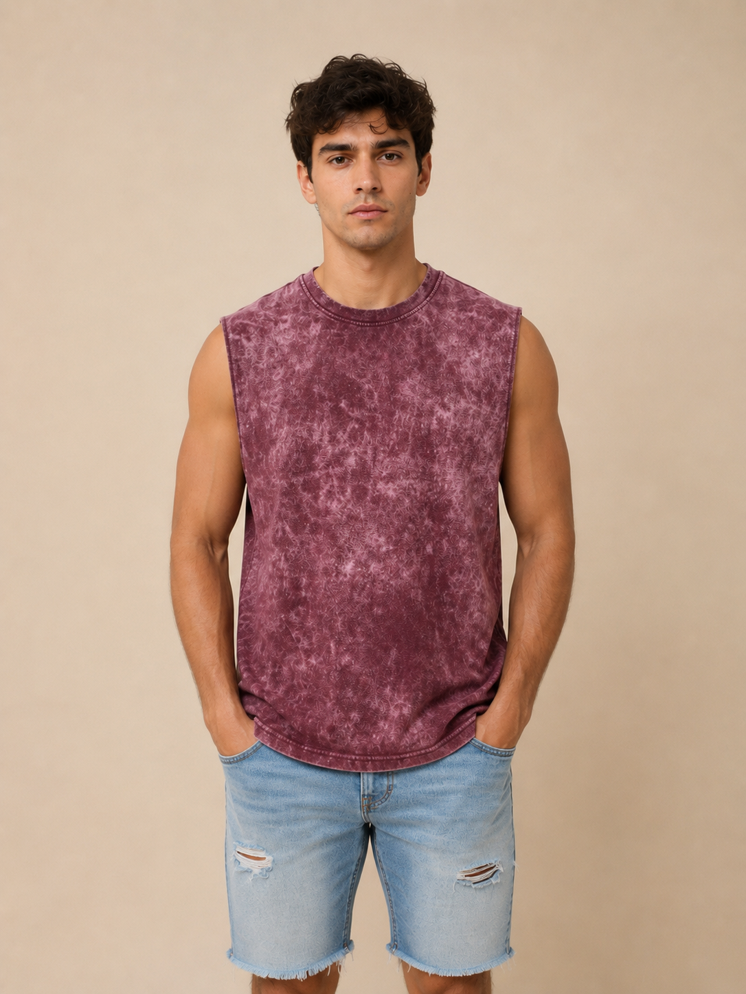 Acid Washed Vest - Maroon