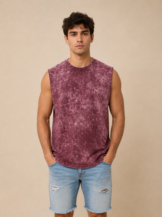 Acid Washed Vest - Maroon