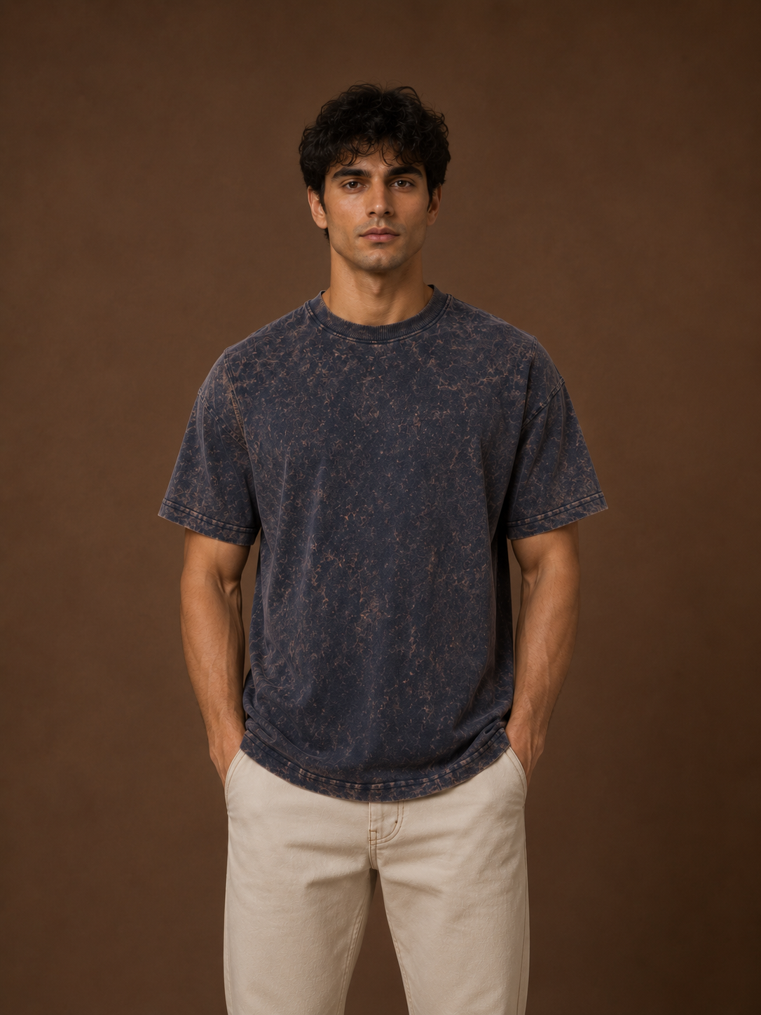 Oversized Acid Wash Tee - Navy
