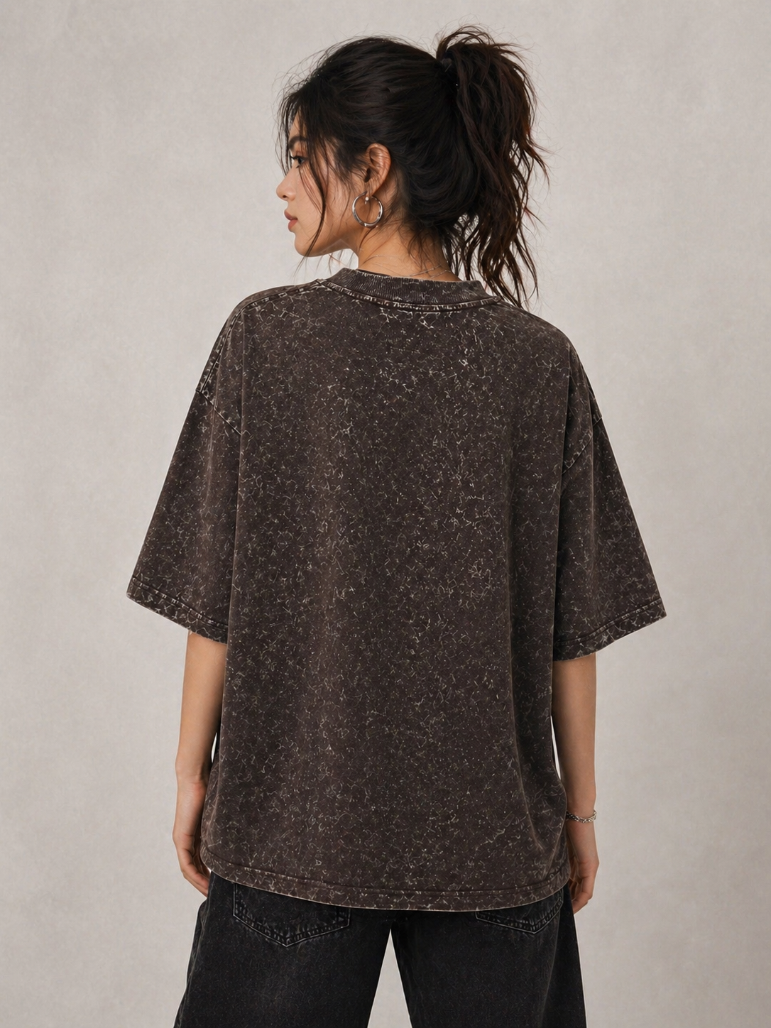 Oversized Acid Wash Tee - Brown