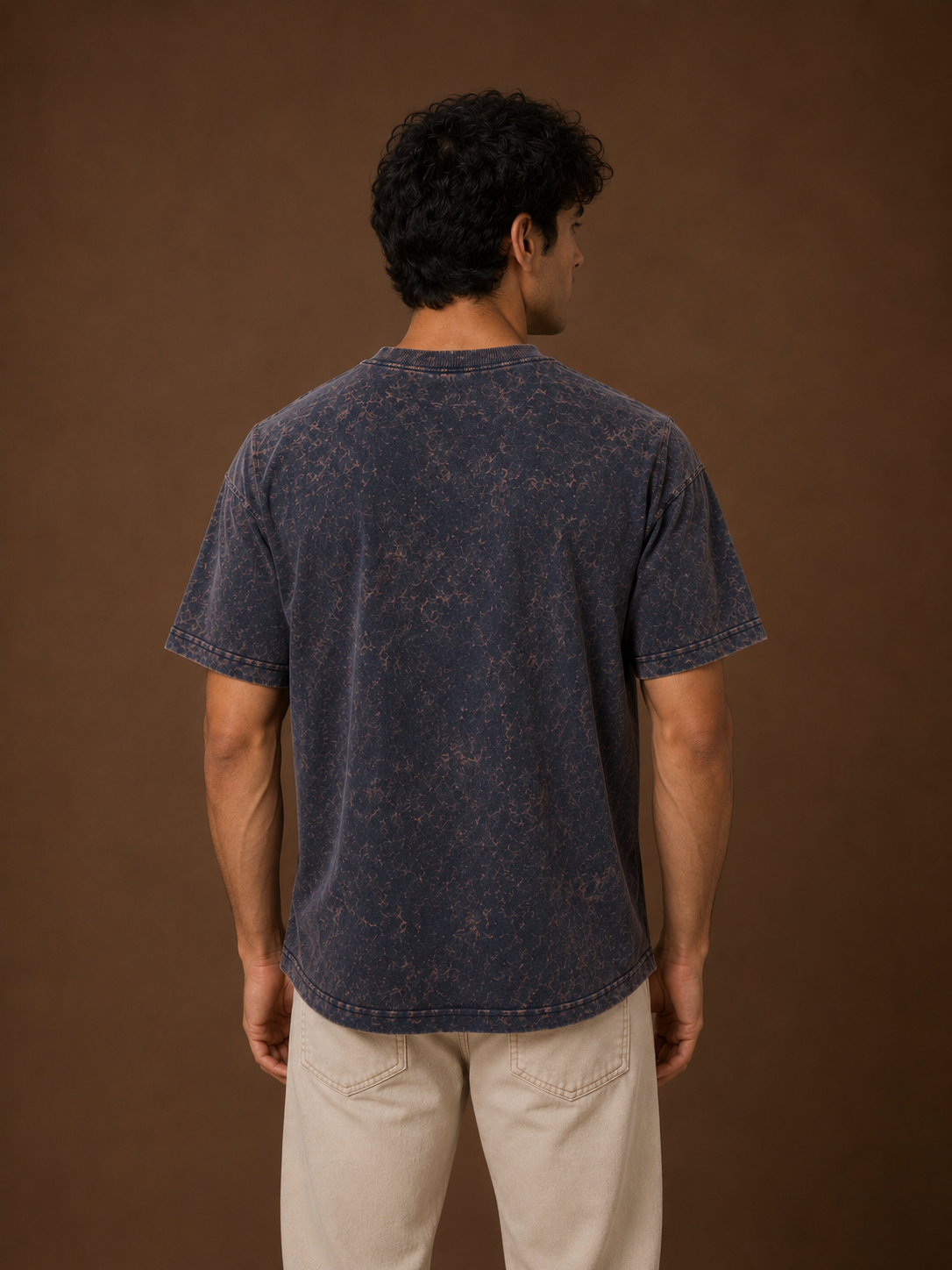 Oversized Acid Wash Tee - Navy