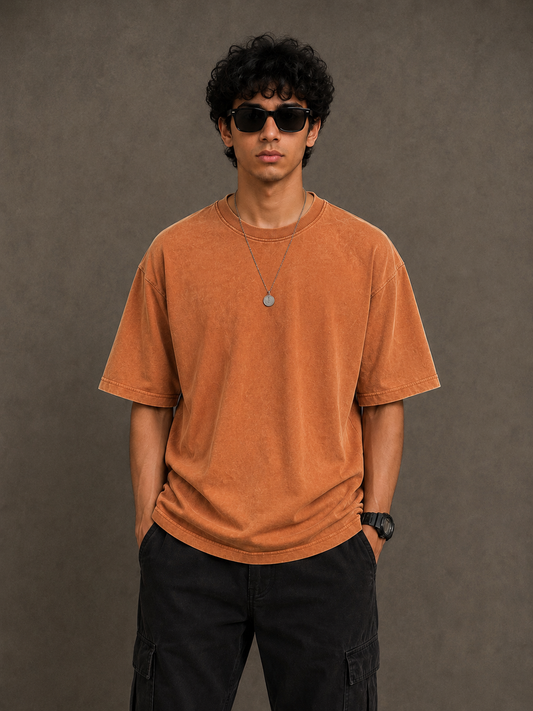 Oversized Acid Wash Tee - Metallic Bronze