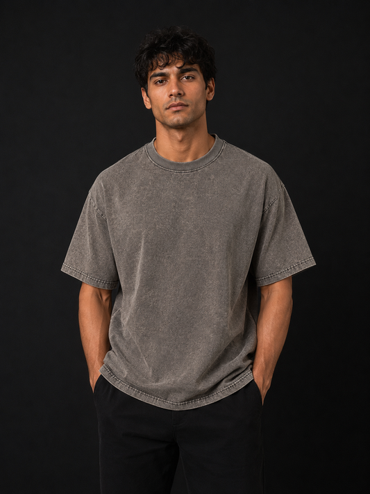 Oversized Acid Wash Tee - Grey