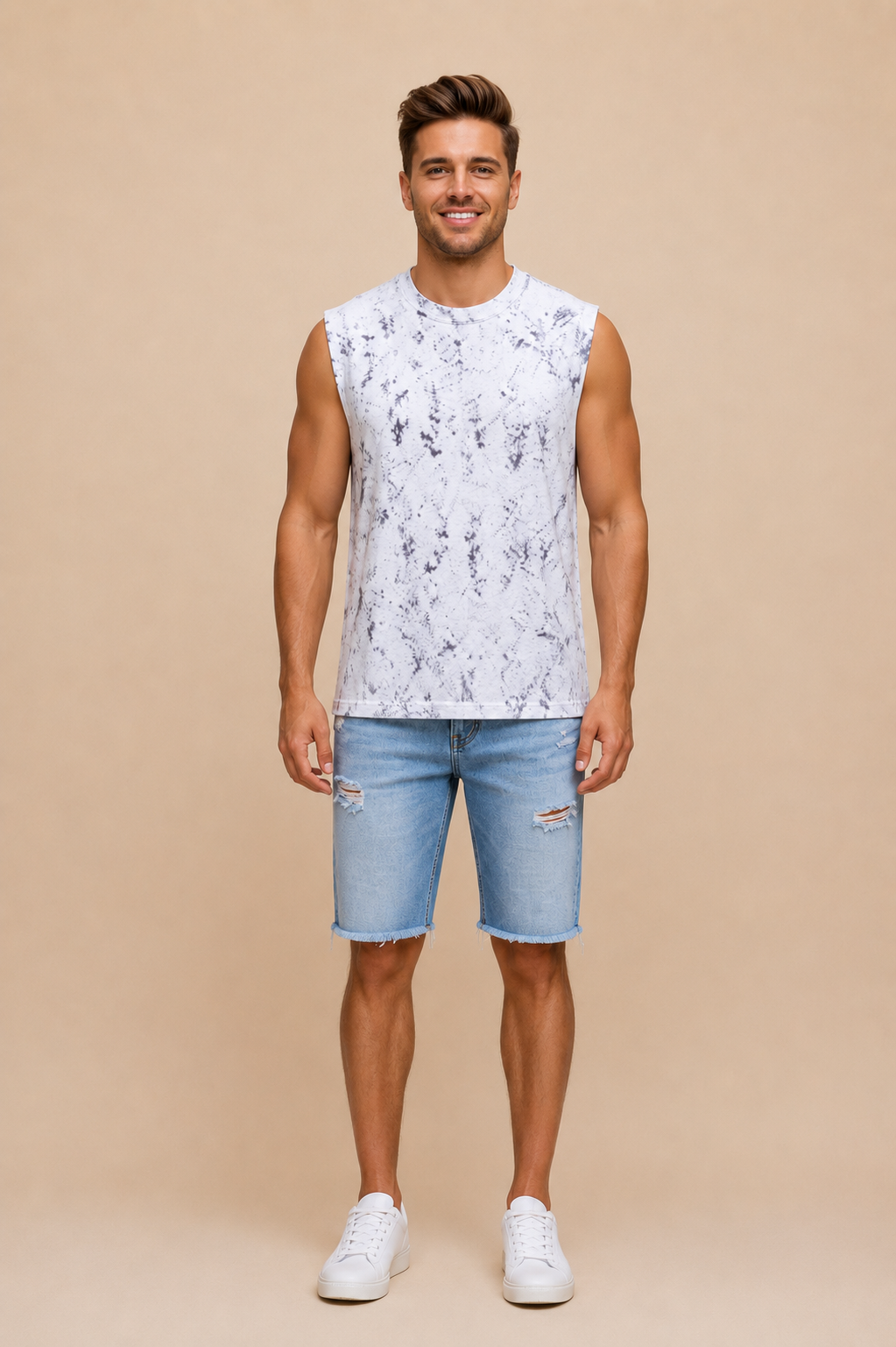 Acid Washed Vest - White