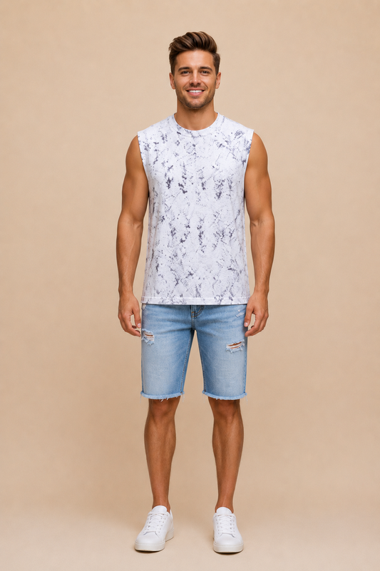 Acid Washed Vest - White