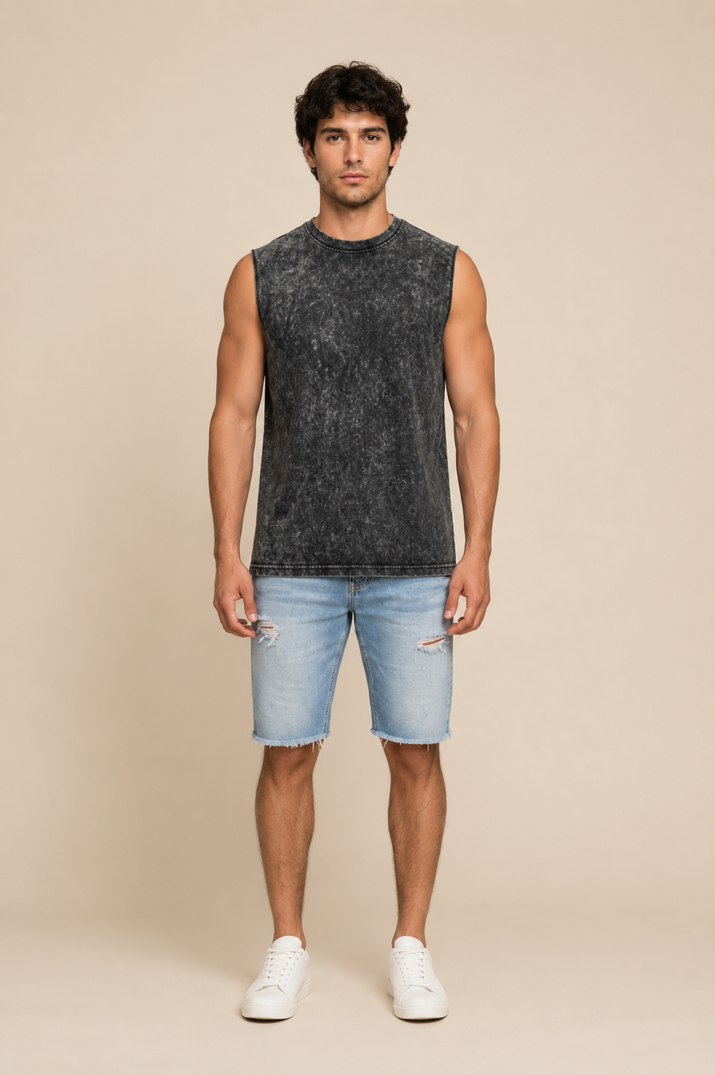 Acid Washed Vest - Black