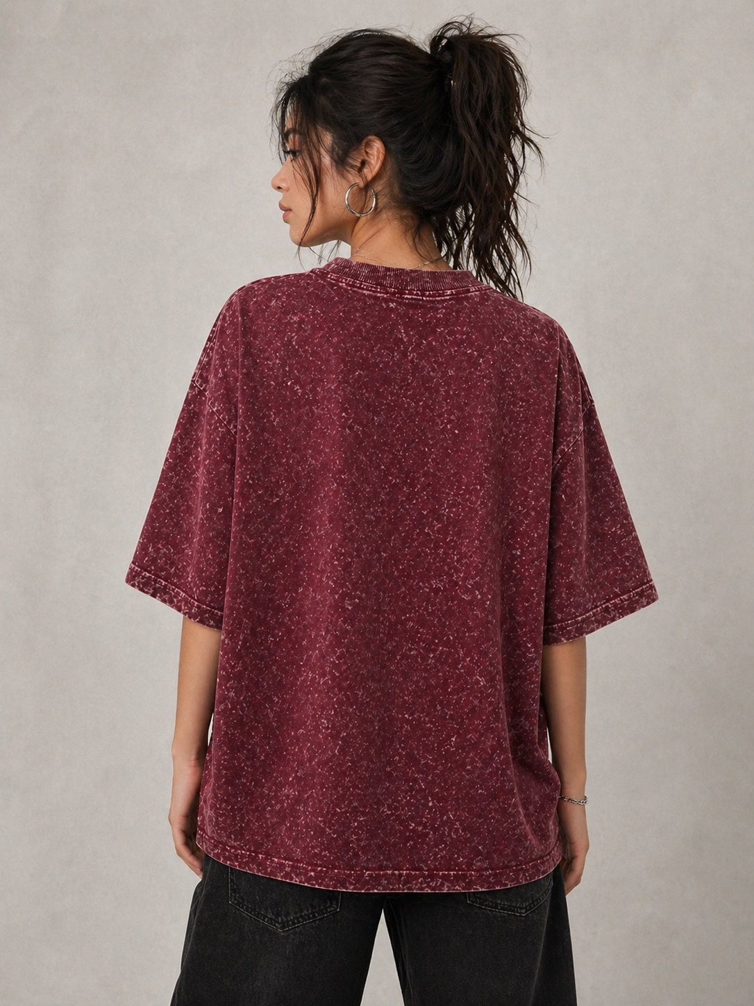 Oversized Acid Wash Tee - Marron