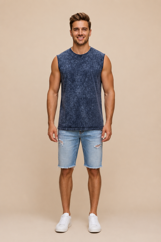 Acid Washed Vest - Navy Blue
