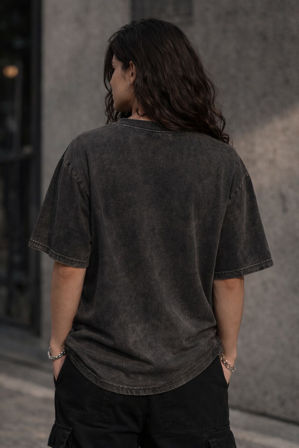 Oversized Acid Wash Tee - Washed Black
