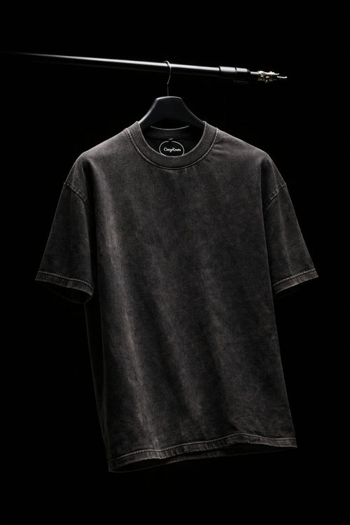 CozyKnots Oversized Acid Wash Tee - Black