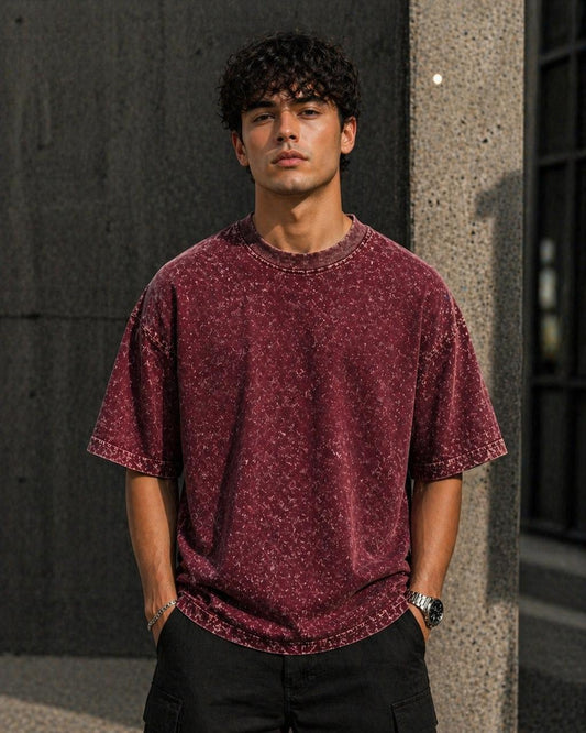 Oversized Acid Wash Tee - Marron