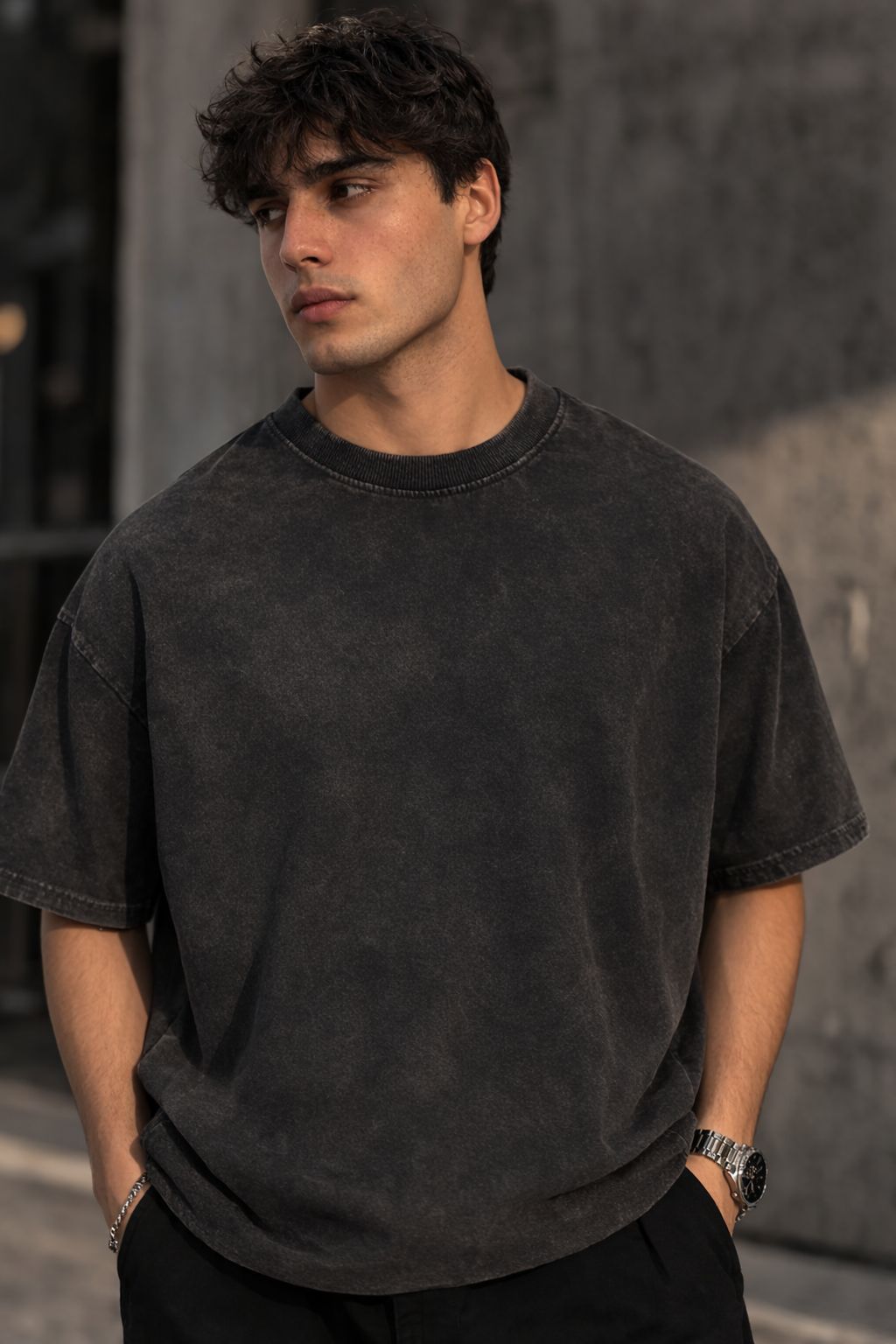 CozyKnots Oversized Acid Wash Tee - Black