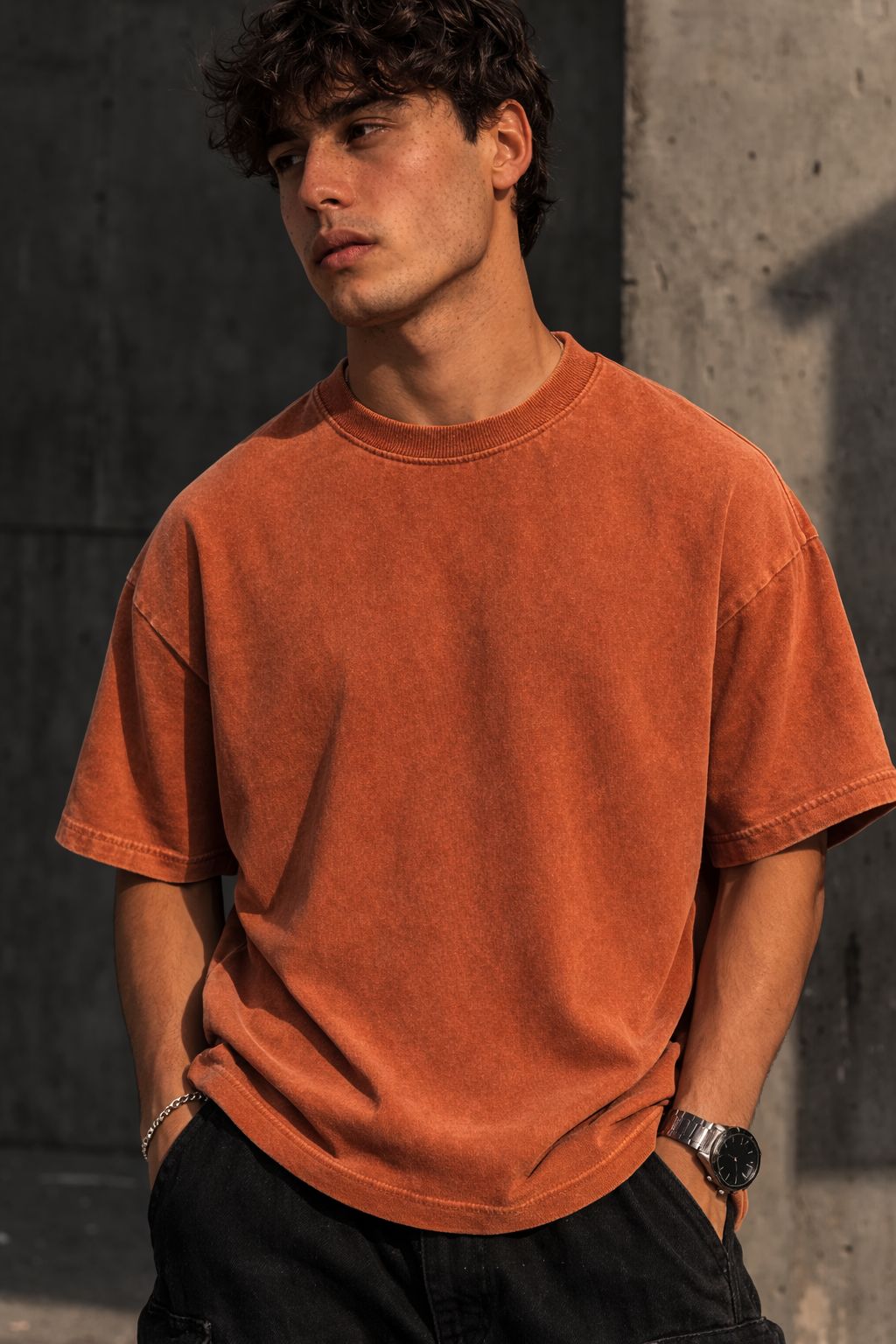 CozyKnots Oversized Acid Wash Tee - Rust