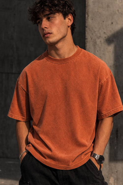 CozyKnots Oversized Acid Wash Tee - Rust