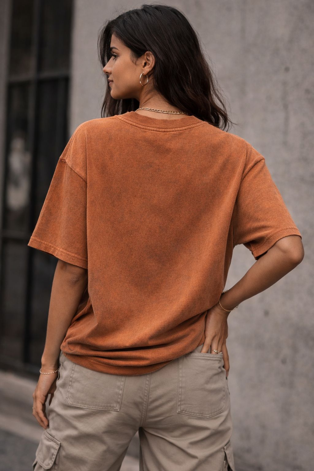CozyKnots Oversized Acid Wash Tee - Rust